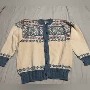 Vintage L.L. Bean Freeport Maine Cream and Blue Fair Isle Cardigan Sweater